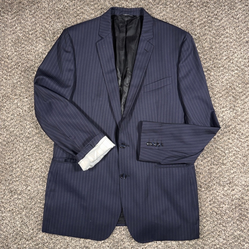 Dolce & Gabbana Mens 40R Navy Blue Pinstripe Virgin Wool Blazer Suit Jacket